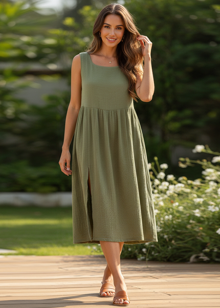 Musselin Kleid Strand - Gruenes Traeger-Strandkleid - Ansicht 1