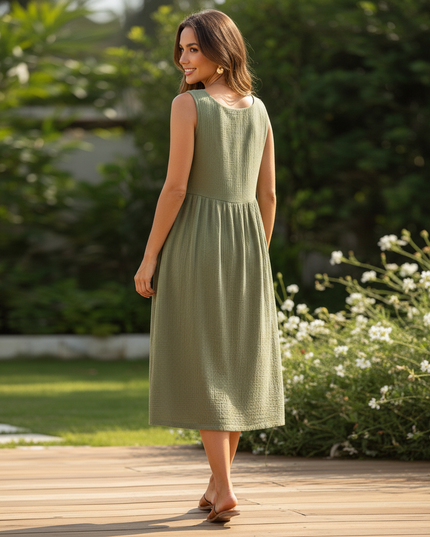 Musselin Kleid Strand - Gruenes Traeger-Strandkleid - Ansicht 2