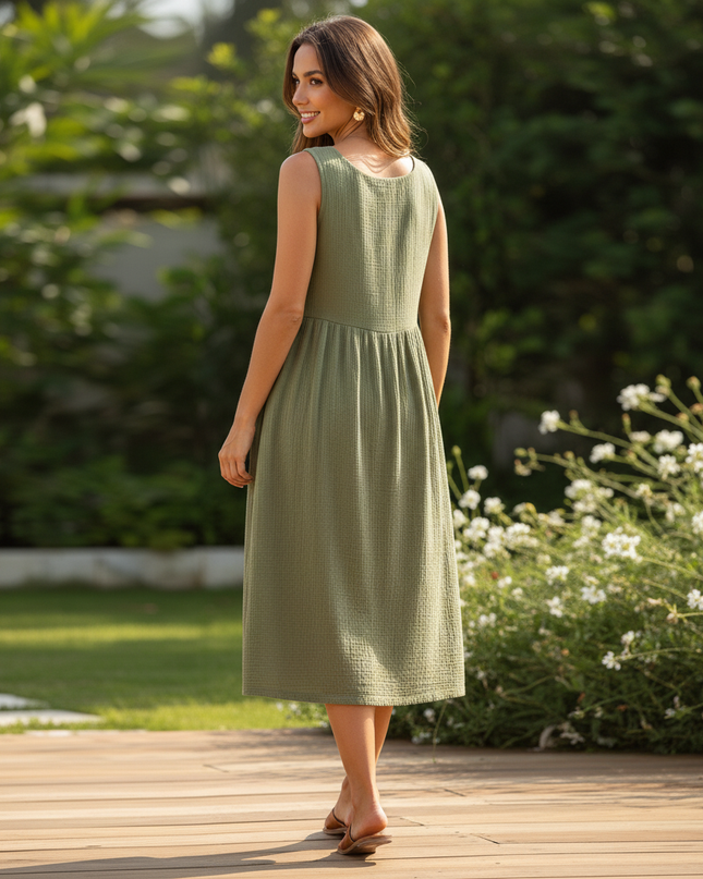 Musselin Kleid Strand - Gruenes Traeger-Strandkleid - Ansicht 2