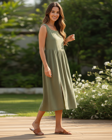 Musselin Kleid Strand - Gruenes Traeger-Strandkleid - Ansicht 3