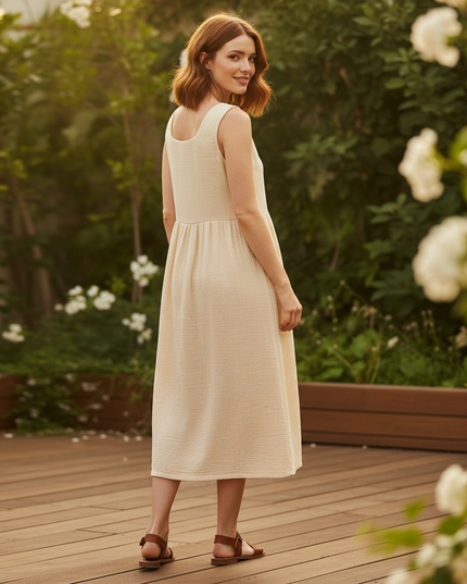 Musselin Kleid Traeger - Beige Boho Strandkleid - Ansicht 2