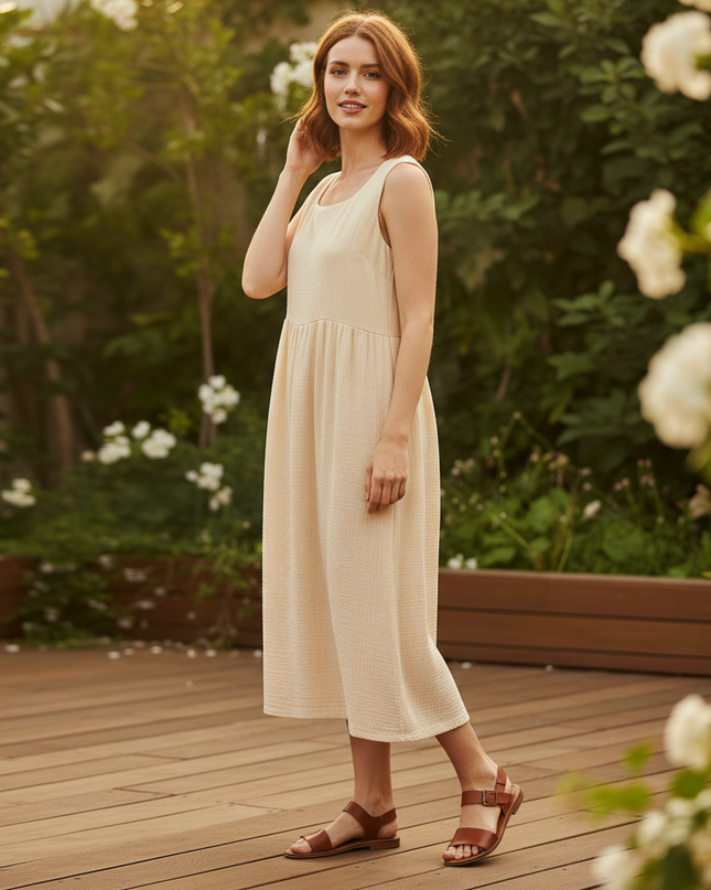 Musselin Kleid Traeger - Beige Boho Strandkleid - Ansicht 3