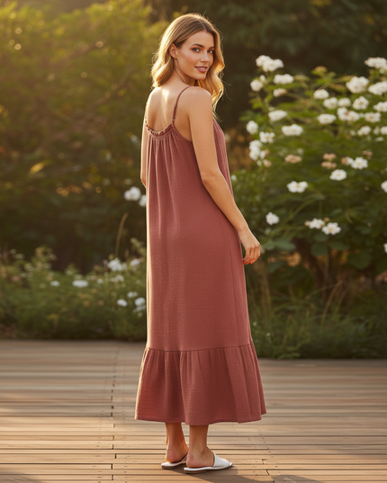 Musselin Kleid Weinrot Lang - Elegantes Maxikleid - Ansicht 2