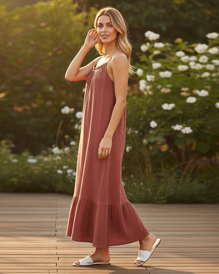 Musselin Kleid Weinrot Lang - Elegantes Maxikleid - Ansicht 3