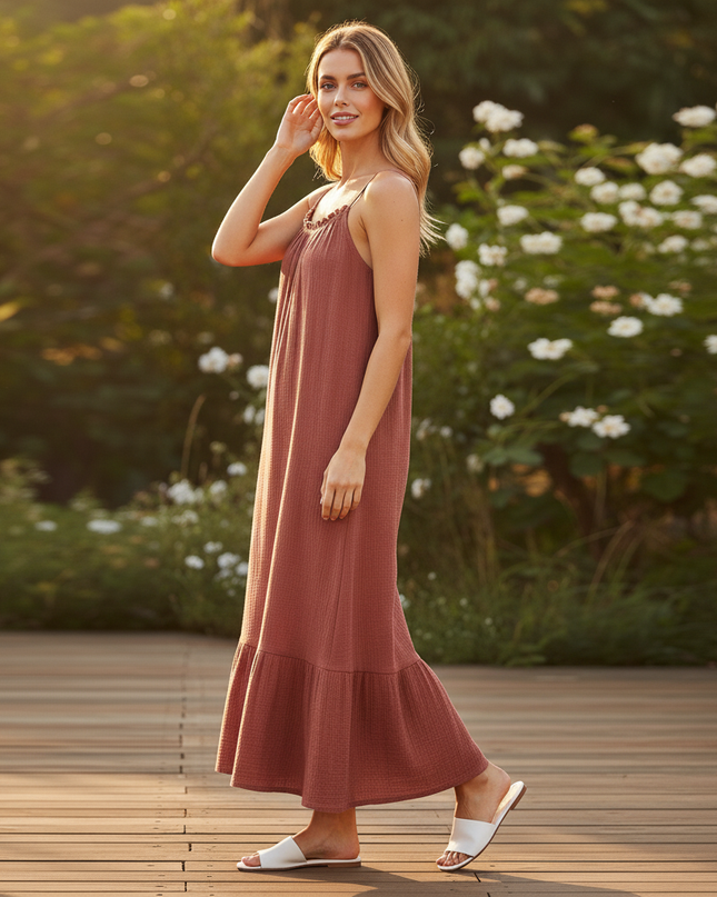 Musselin Kleid Weinrot Lang - Elegantes Maxikleid - Ansicht 3