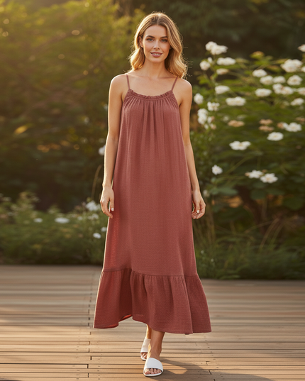 Musselin Kleid Weinrot Lang - Elegantes Maxikleid - Ansicht 5