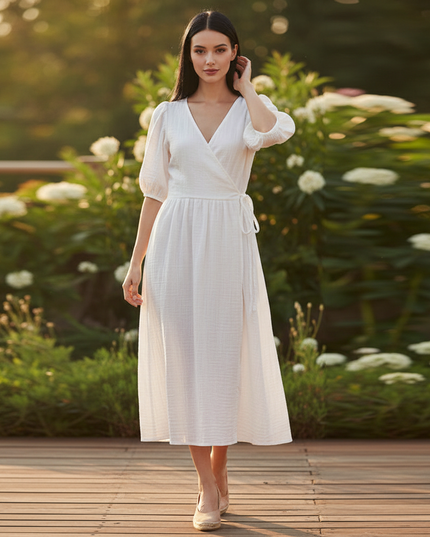 Musselin Kleid Weiss Sommer Lang | Musselin Kleid - Ansicht 1