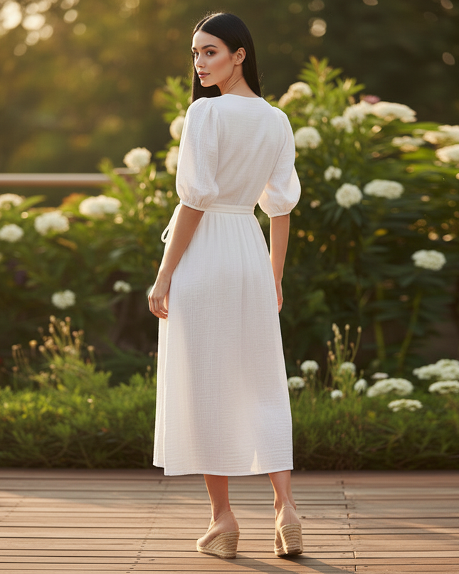 Musselin Kleid Weiss Sommer Lang | Musselin Kleid - Ansicht 2