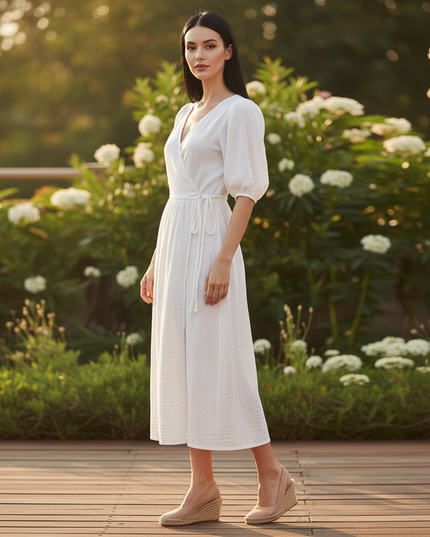 Musselin Kleid Weiss Sommer Lang | Musselin Kleid - Ansicht 3