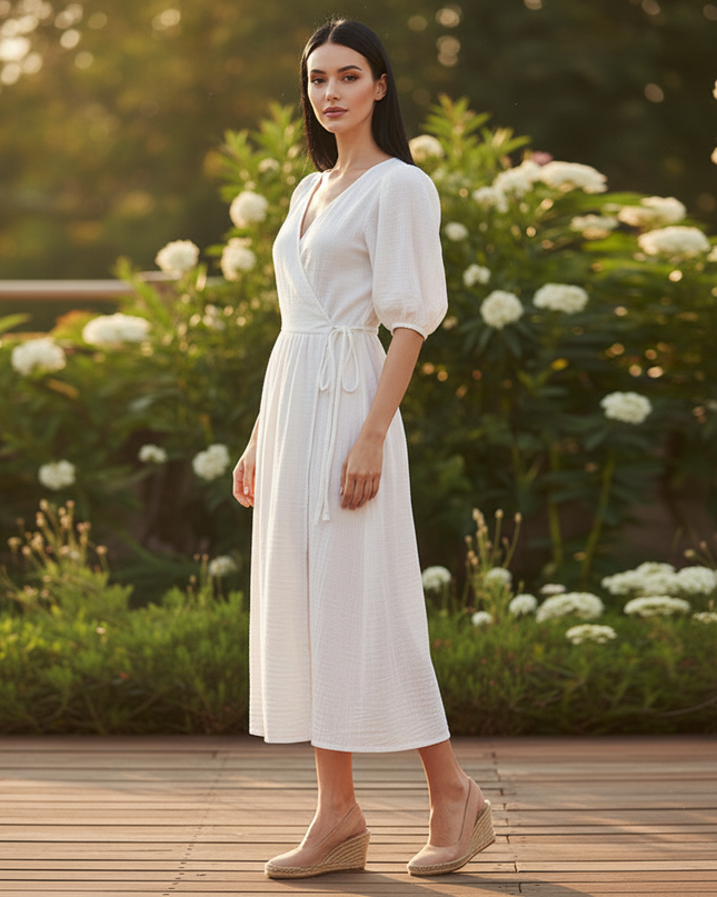 Musselin Kleid Weiss Sommer Lang | Musselin Kleid - Ansicht 3