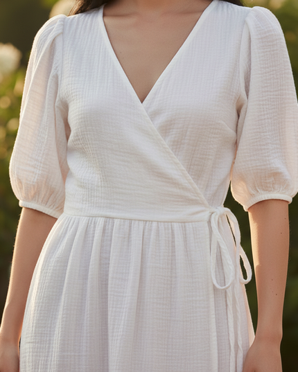 Musselin Kleid Weiss Sommer Lang | Musselin Kleid - Ansicht 4