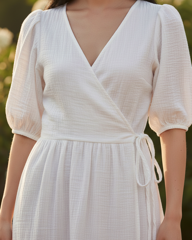 Musselin Kleid Weiss Sommer Lang | Musselin Kleid - Ansicht 4