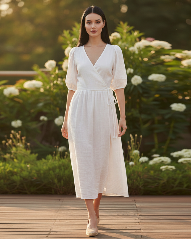 Musselin Kleid Weiss Sommer Lang | Musselin Kleid - Ansicht 5