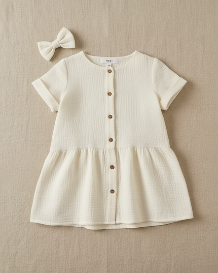 Musselin Kleider Baby - Weiß Knöpfe 90-130 cm - Ansicht 5
