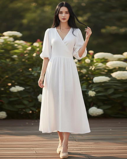 Musselin Maxi Kleid Baumwolle Lang | Musselin Kleid - Ansicht 1
