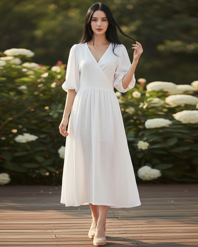 Musselin Maxi Kleid Baumwolle Lang | Musselin Kleid - Ansicht 1