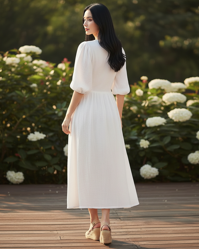 Musselin Maxi Kleid Baumwolle Lang | Musselin Kleid - Ansicht 2