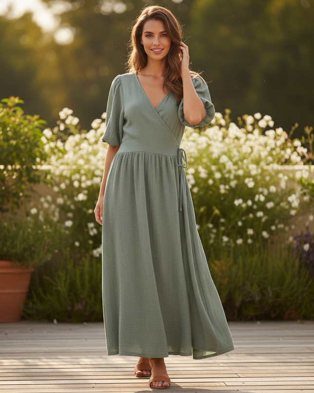 Musselin Maxi Kleid Gruen Fliessend | Musselin Kleid - Ansicht 1