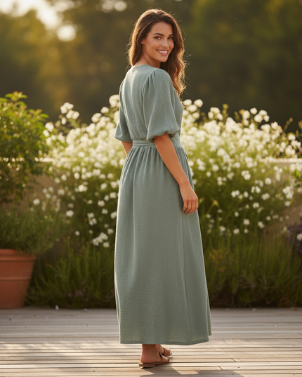 Musselin Maxi Kleid Gruen Fliessend | Musselin Kleid - Ansicht 2