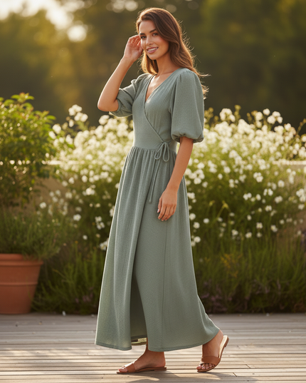Musselin Maxi Kleid Gruen Fliessend | Musselin Kleid - Ansicht 3