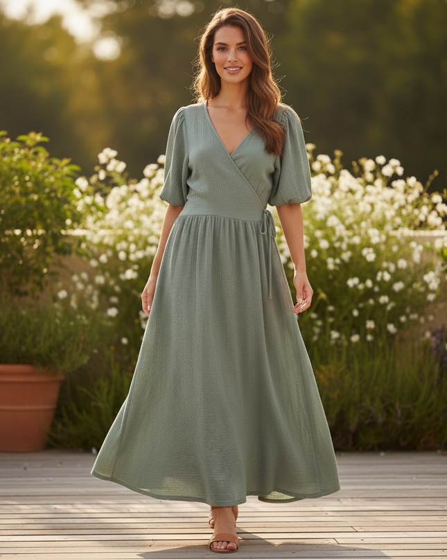 Musselin Maxi Kleid Gruen Fliessend | Musselin Kleid - Ansicht 5
