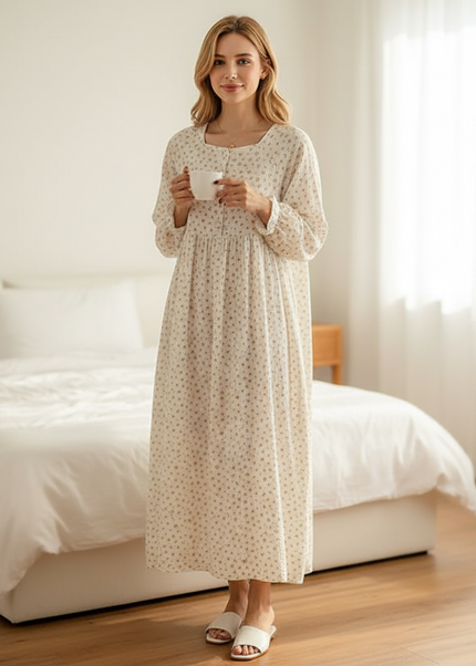 Musselin Nachthemd Damen Baumwolle Floralprint - Ansicht 1