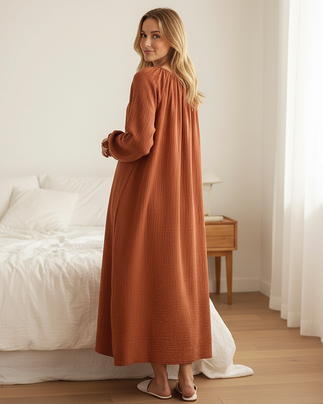 Musselin Nachthemd Damen Elegant - Blumen Puffarm - Ansicht 2