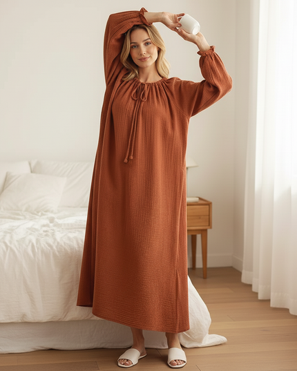 Musselin Nachthemd Damen Elegant - Blumen Puffarm - Ansicht 5