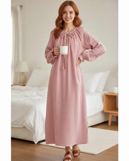 Musselin Nachthemd Damen Rosa Bandage Oversized - Ansicht 1