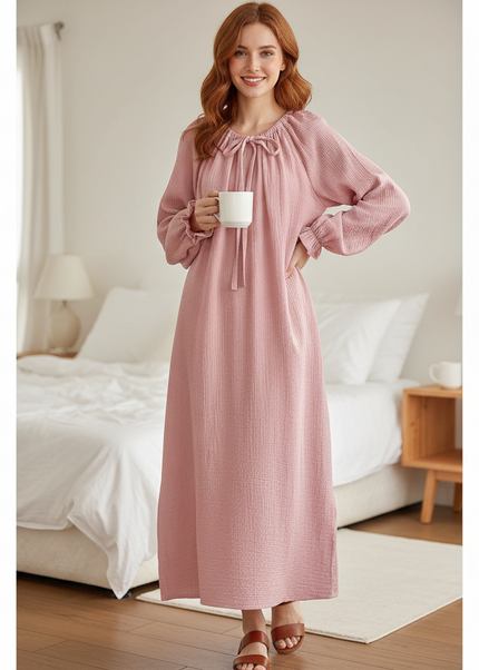 Musselin Nachthemd Damen Rosa Bandage Oversized - Ansicht 1
