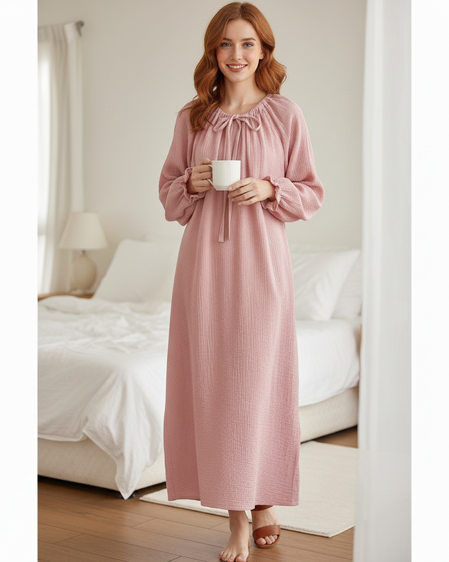 Musselin Nachthemd Damen Rosa Bandage Oversized - Ansicht 4