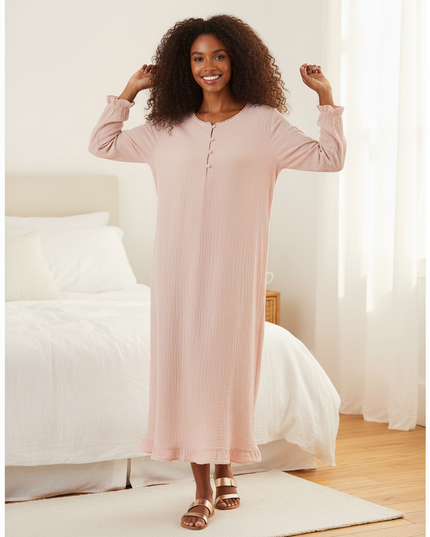 Musselin Nachthemd Damen Kurzarm Rosa Blumenprint - Ansicht 5