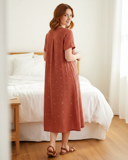 Musselin Nachthemd Damen Kirschmuster Kurzarm Soft - Ansicht 2