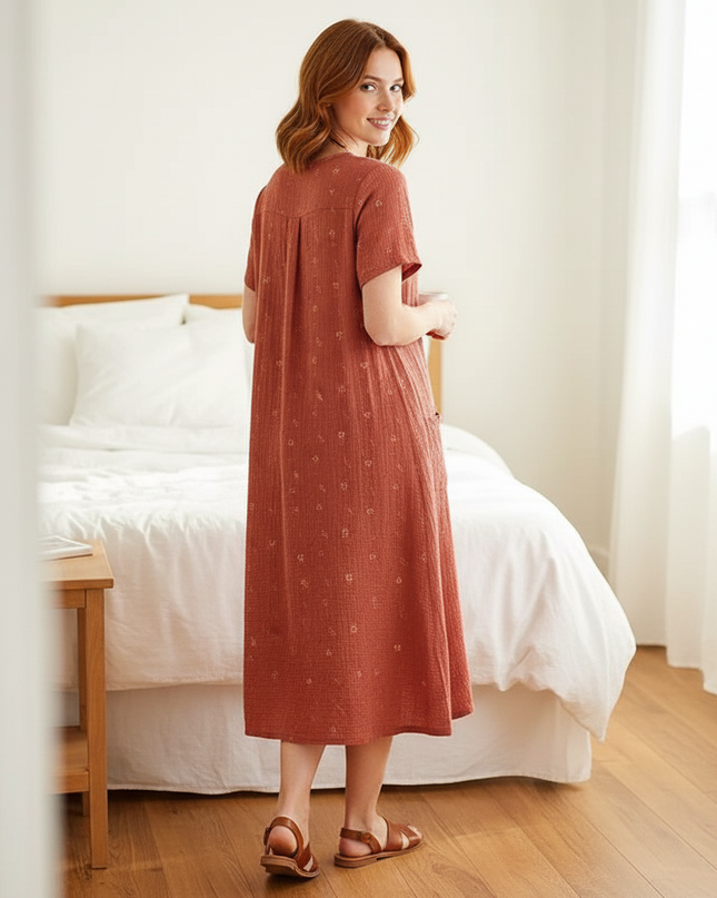 Musselin Nachthemd Damen Kirschmuster Kurzarm Soft - Ansicht 2