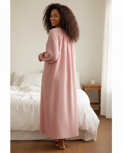 Musselin Nachthemd Damen Rosa Hell Soft Knopfleiste - Ansicht 2