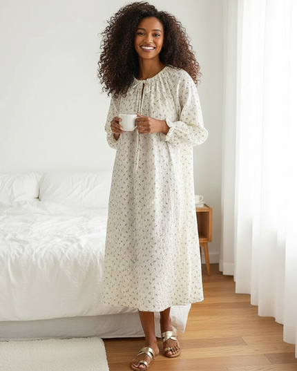 Musselin Nachthemd Damen Weiss Bandage Oversized - Ansicht 1