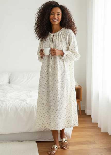 Musselin Nachthemd Damen Weiss Bandage Oversized - Ansicht 1