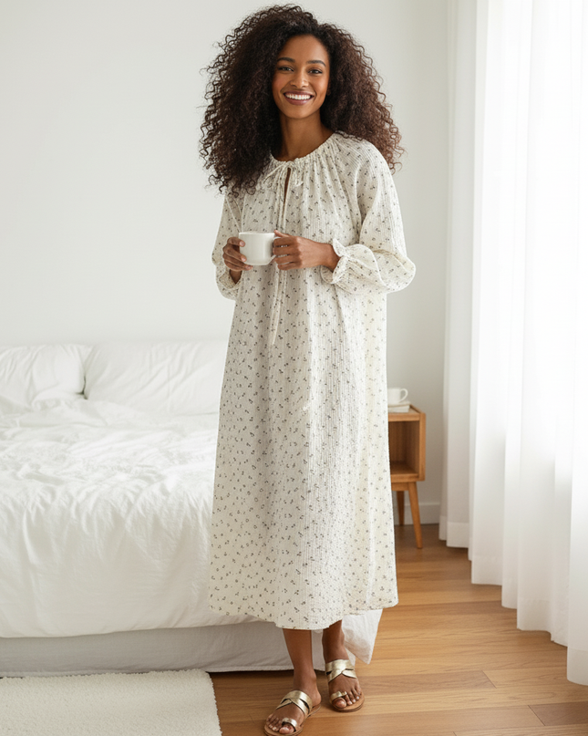 Musselin Nachthemd Damen Weiss Bandage Oversized - Ansicht 4