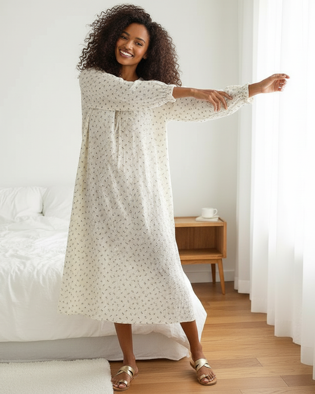 Musselin Nachthemd Damen Weiss Bandage Oversized - Ansicht 5