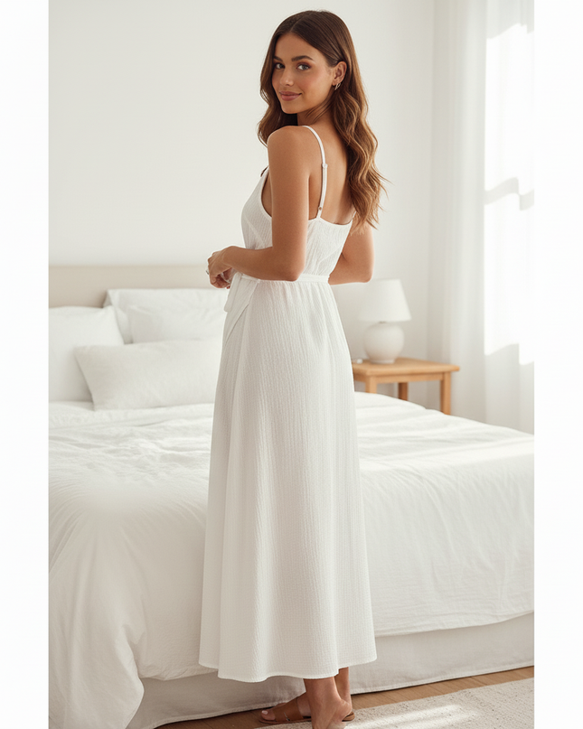Musselin Nachthemd Damen Weiss Traeger Sommer - Ansicht 2